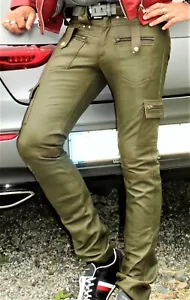Leather Pants - Cargo Style USED LOOK in Super Soft REAL LEATHER Olive - Picture 1 of 10