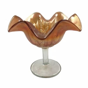 Karneval Glas Imperial Ringelblume Stiel Standfuß Kompott Schale Blatt Design 4" - Bild 1 von 6