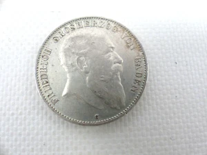 Silbermünze 5 Mark Friedrich Großherzog von Baden 1902 G - Bild 1 von 2