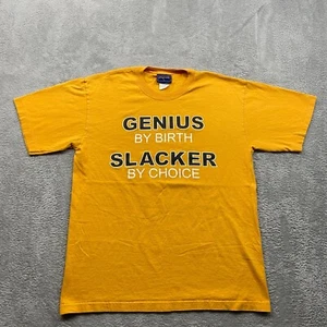 Jansport Shirt Men's Large Yellow Funny Genius By Birth Slacker By Choice Y2K - Picture 1 of 9