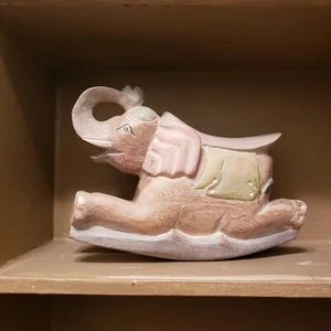 Vtg Wooden Elephant Rocking Smiling Carved Tabletop Toy trunk Up Lucky Gift - Picture 1 of 5