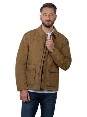 Abrigo acolchado geométrico Scotch & Soda para hombre M dorado marrón cierre con botones a presión Foto 1 de 4