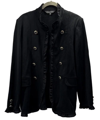 Ming Wang Women's Jacket Cardigan M Solid Black No Iron Stretch Military Ruffle - Image 1 of 4