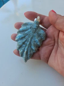 Geschnitzter Blatt echter Dominikaner Larimar Stein großer Silber 925 Anhänger Neu ohne Etikett  - Bild 1 von 11