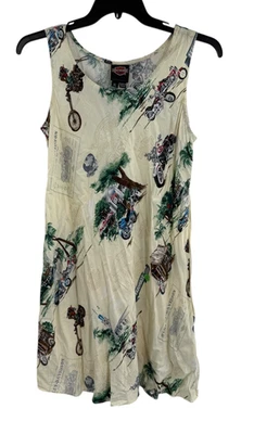 Harley-Davidson Sleeveless Cream XL Vintage Hawaiian Themed Mini Dress - Image 1 of 4