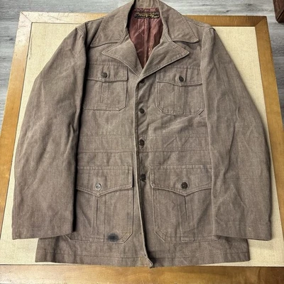 Vintage 70s Brown Safari Jacket Four Flap Pockets Leisure Coat Blazer Size Med - image 1 of 4
