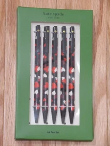 Kate Spade New York Celebration Herzen Klick Stift Set 5 Stifte schwarze Tinte NEU IM KARTON - Bild 1 von 1