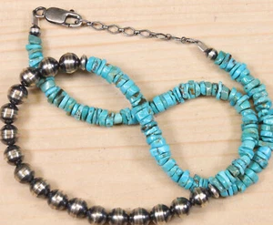 Fine Turquoise Sterling Silver Beaded Necklace X736D - Picture 1 of 2