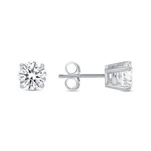 1.5 Ct Round Earrings Studs Solid 18K White Gold Brilliant Cut Push Back Basket - Picture 1 of 1