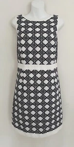 346 BROOKS BROTHERS Dress Sz 8 Blue White Geometric Sheath Sleeveless Cotton - Picture 1 of 7