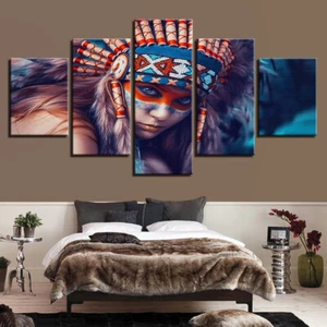 American Indian Woman Lady Canvas Prints Painting Wall Art Home Decor 5PCS - Picture 1 of 2