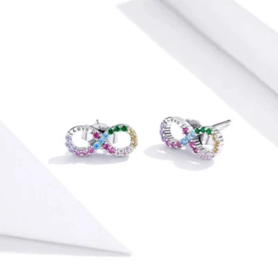 Aretes de plata de ley 925 genuina multicolor infinito amor Foto 1 de 4