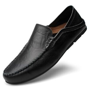 Men's Genuine Leather Casual Shoes Fashion Breathable Slip on Loafers Moccasins