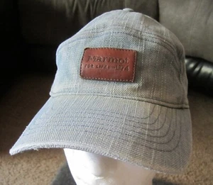 Vintage Marmot Denim & Leather Adjustable Cap Hat FREE SHIP - Picture 1 of 6
