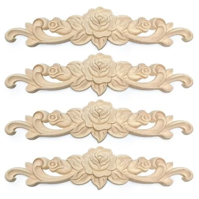 4 apliques largos de madera tallada, apliques y incrustaciones de madera DIY - Image 1 of 4