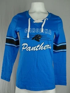 Ropa del equipo Carolina Panthers NFL para mujer camisa con cordones y cuello en V - Imagen 1 de 6