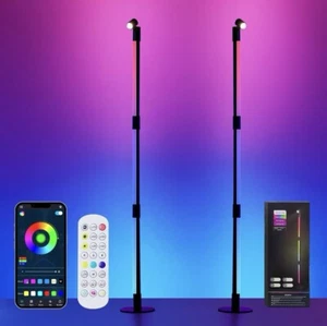 Corner Floor Lamp - 2 Pack Black RGB LED Floor Lamp with Music Sync and 16 Milli - Picture 1 of 7