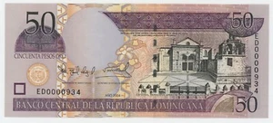 Dominikanische Republik 50 Pesos 2004 Pick 170.d UNC Low Serial ED0000934 - Bild 1 von 2