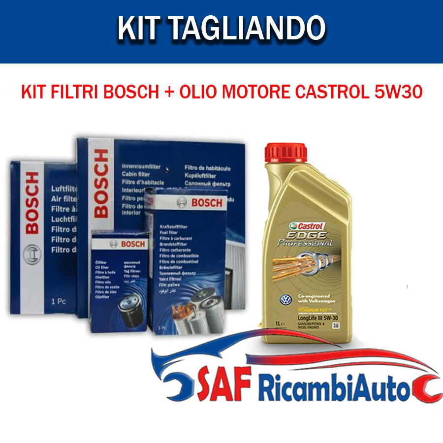 KIT TAGLIANDO FILTRI BOSCH OLIO CASTROL 5W30 AUDI A6 2.0 TDI 103KW 140CV