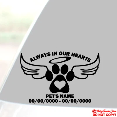 NOMBRE PERSONALIZADO TEXTO AMOROSO MEMORIA MASCOTA PERRO GATO VINILO CALCOMANÍA COCHE Foto 1 de 4