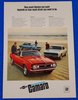 1967 FIRST GENERATION CHEVROLET CAMARO CHOICES X 3 ORIGINAL CHEVY PRINT AD - Image 1 of 3
