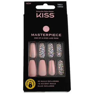 Paquete de 6 uñas postizas obra maestra KISS, manicura de lujo, 30 quilates, brillo y rosa Foto 1 de 2