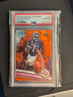 Evan Stewart Orange Sapphire /25 2023 Bowman Chrome U University PSA 10 Gem Mint - Image 1 of 2
