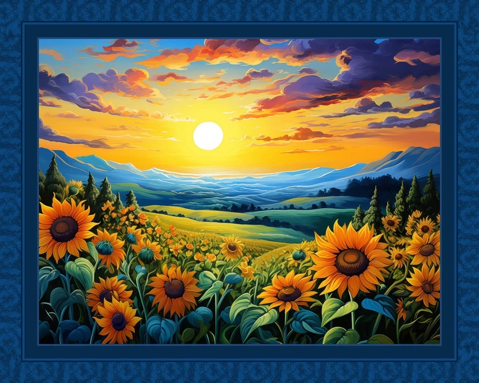 Panel de edredón de tela floral con flores Girasoles SUNSHINE 36" X 45", AMANECER, ATARDECER Foto 1 de 4