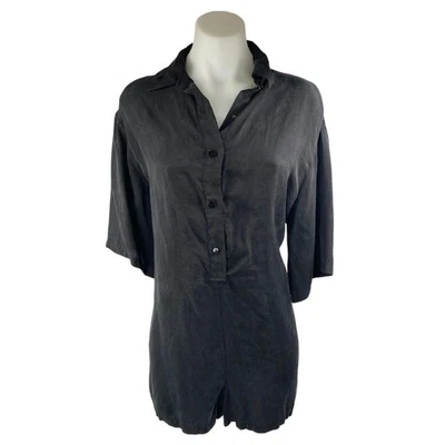 Camisa Mono Mameluco Zara Para Mujer Negra Botón Frontal Manga 3/4 Pierna Ancha Talla S Foto 1 de 3