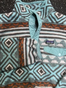 Patagonia Synchilla Snap T Fleece Sweater Youth Girls L 12 Blue Aztec Pullover - Picture 1 of 5
