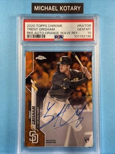 TRENT GRISHAM 2020 TOPPS CHROME ORANGE WAVE AUTO PSA 10 Yankees Rookie 6/25 - Picture 1 of 2
