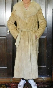 Custom 50" Full-Length Tourmaline Blonde Mink Fur Coat Plonge Leather Belt - Picture 1 of 11