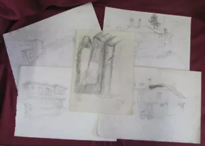 1960s VINTAGE SET OF 5 GRAPHITE SKETCHES DRAWINGS BY N. KOSTOV - Picture 1 of 7