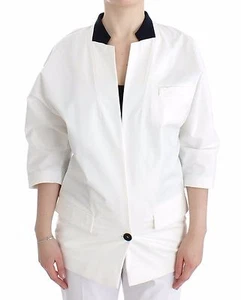 ANDREA POMPILIO Jacket White Blazer Coat Oversized Cotton IT44/US10 RRP $600  - Picture 1 of 9