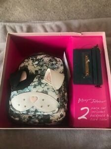 Betsey Johnson 2 pc gift set - kitsch Dog mini backpack + credit card holder NEW