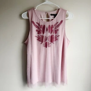 White House Black Market Pink Embroidered Mesh Career Tank Top Size Medium - Picture 1 of 6