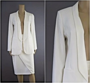 ex Jacques Vert Ivory Long Line Tuxedo Jacket Skirt Suit Occasion Wedding RRP218 - Picture 1 of 8