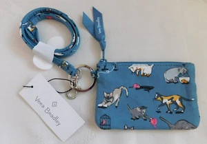 VERA BRADLEY Zip ID Case & Lanyard Credit Cards Exact Cat's Meow Calico Siamese - Picture 1 of 3