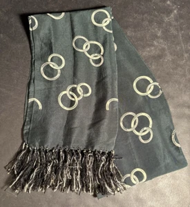 Vintage Art Deco Dark Green Tuxedo Formal Scarf Ascot Silk 1940s Fringed - Picture 1 of 11