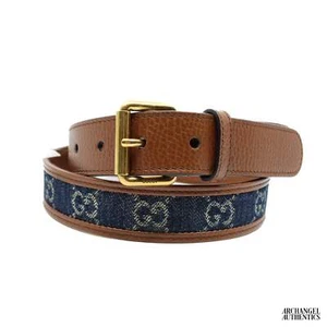 Cinturón Gucci GG Monograma Denim y Cuero 678694 2KQGT Azul Marino Denim/Cuero Marrón - Imagen 1 de 2