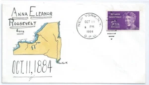 US Event Cover Eleanor Roosevelt Birth Day Oct 11 1964 New York NY Hand Colored - Picture 1 of 2