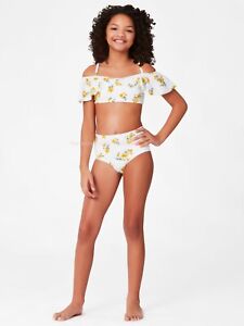 NWT JUSTICE Girl's Bikini Tankini Swimsuit Yellow Floral Flower Swim Size 8 - 16
