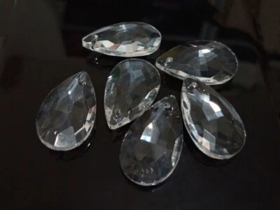 5pz ciondoli perline goccia in vetro 28x17mm colore trasparente bijoux - Immagine 1 di 2
