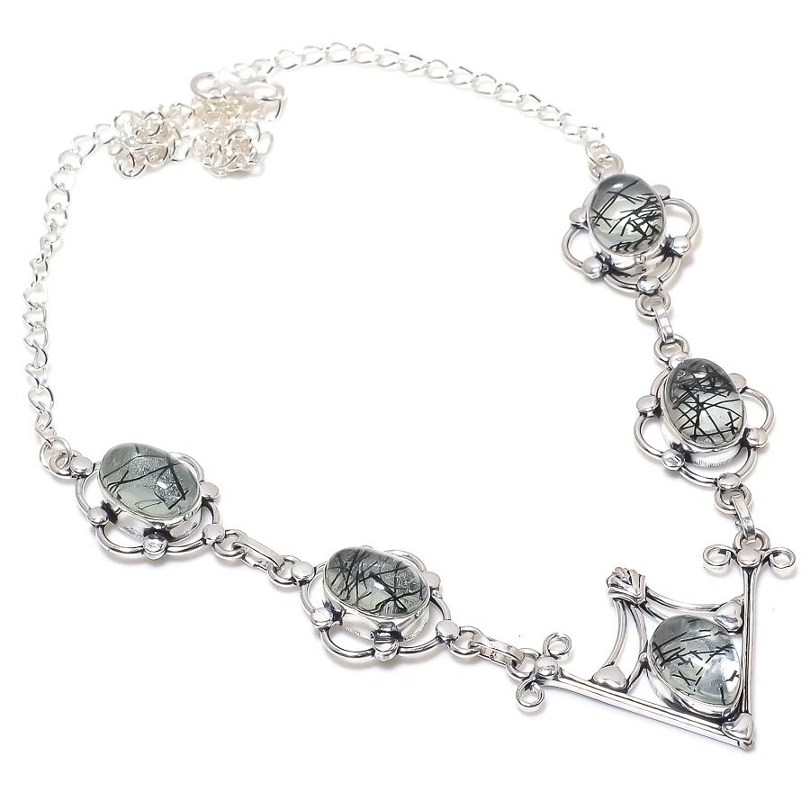 Rutilated Quartz Gemstone Handmade 925 Sterling Silver Jewelry Necklace Size 18" - Image 1 of 1