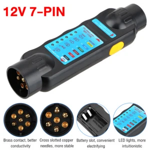 12V 7 Pin Car Trailer Towing Lights Plug&Socket Cable Wiring Circuit Tester Blk - Picture 1 of 11