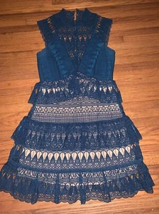 NWOT WOMENS SELF PORTRAIT BLUE GREEN DRESS SZ 4 S SMALL TEARDROP GUIPURE LACE 1  - Picture 1 of 8