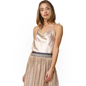 Women's Satin Draped Neck Bodysuit in Champagne - Picture 1 of 6