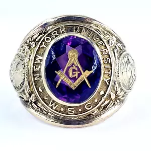 Anello uomo classe oro giallo 10 carati NEW YORK UNIVERSITY misura 10 sigillo massonico WSC - Foto 1 di 8