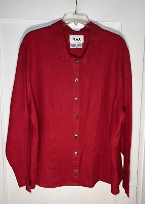 FLAX Linen Button Front Pocket Lagenlook Red Jacket Size 1G.  d178 - Image 1 of 4