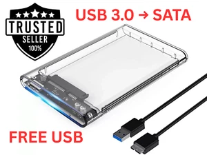 Box of 10 - USB 3.0 SATA External Clear HDD SSD Hard Drive Caddy Case 2.5Inch - Afbeelding 1 van 6
